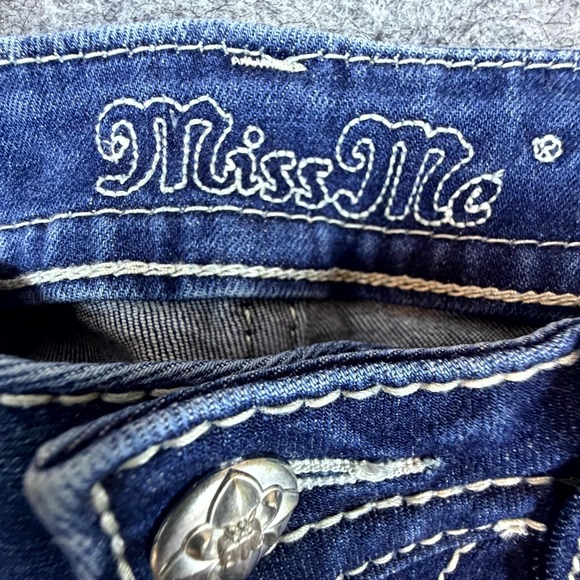 Miss Me Jeans 25 Blue Y2K Fleur De Lis Cowgirl Cowhair Mid Rise Slim Boot - Picture 7 of 9